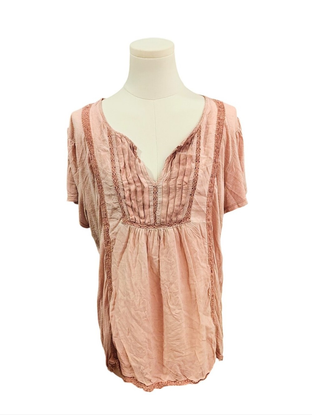 Knox Rose Champagne Rose Pink Velvety Pleated Front Lace Back Blouse Size XL